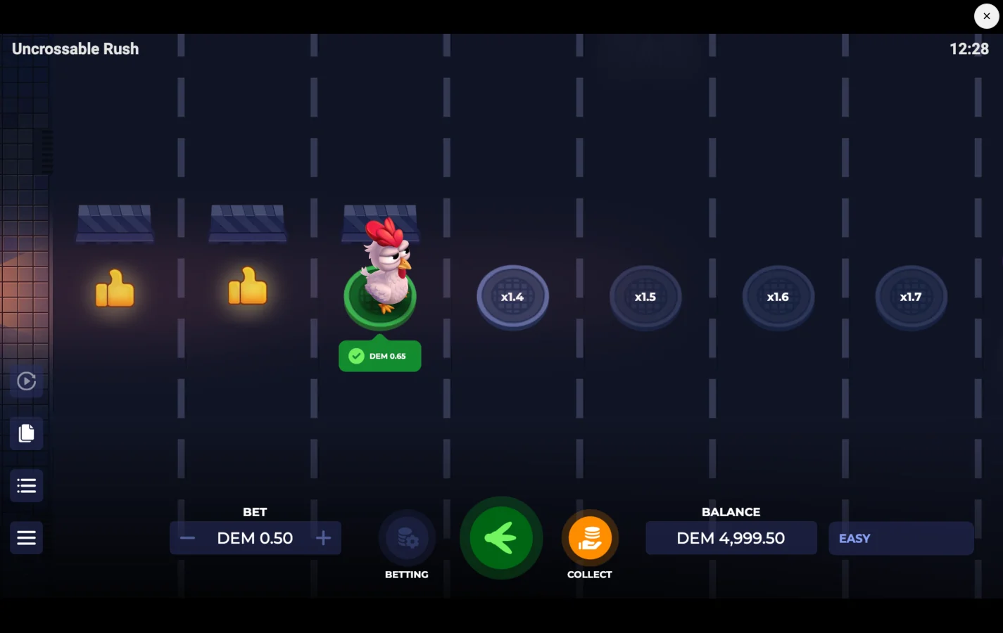 Uncrossable Rush gameplay screen by Evoplay 4